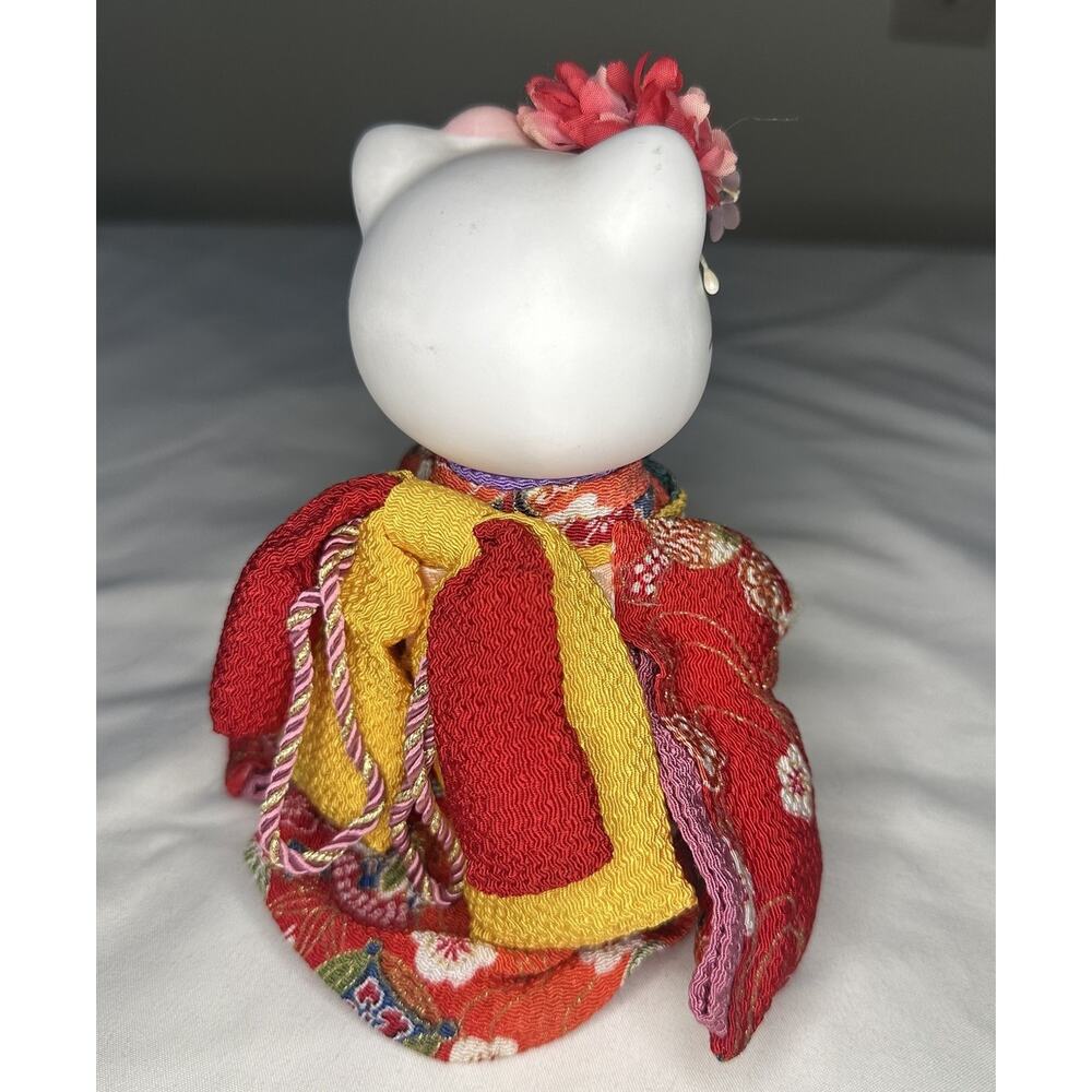 Vintage 2001 Sanrio Hello Kitty Ceramic Red Kimono Figurine Floral Japan Rare 6” - Picture 10 of 11